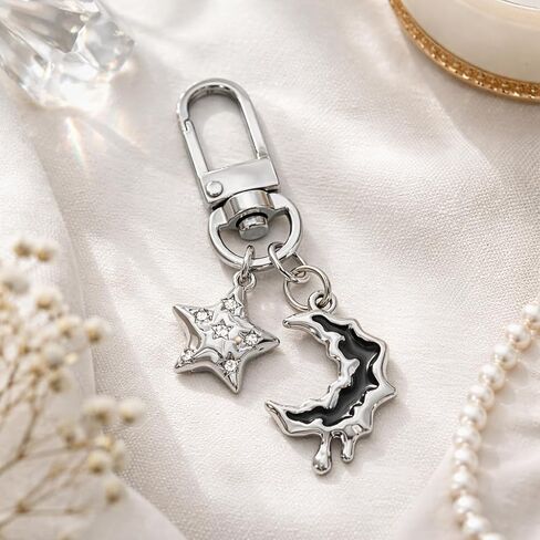 Moon Keychain – Star Keychains Bag Charm for Women with Rhinestone Decoration, Cute Key Chains Car Keys Gifts for Moon Lovers, Girls, Firends, Teenages, Students in Kuwait