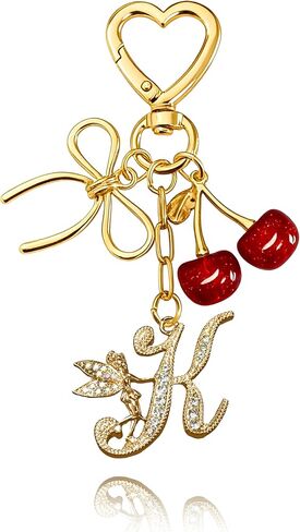 Initial Keychain with Bow and Cherry,Gold Letter Bag Charms for Women,Cute Purse Handbag Accessories in Kuwait
