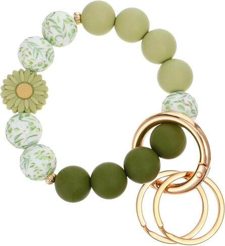 سيليكون مطرز سلسلة المفاتيح المعصم لطيف حلقة رئيسية سوار سلسلة المفاتيح المرنة السوار مع 2 مفاتيح حلقات مفاتيح السيارة سلسلة سلاسل المفاتيح حامل الإسورة للنساء (الأخضر) in Kuwait