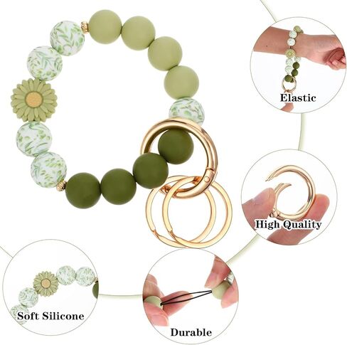 سيليكون مطرز سلسلة المفاتيح المعصم لطيف حلقة رئيسية سوار سلسلة المفاتيح المرنة السوار مع 2 مفاتيح حلقات مفاتيح السيارة سلسلة سلاسل المفاتيح حامل الإسورة للنساء (الأخضر) in Kuwait