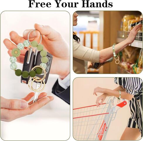 سيليكون مطرز سلسلة المفاتيح المعصم لطيف حلقة رئيسية سوار سلسلة المفاتيح المرنة السوار مع 2 مفاتيح حلقات مفاتيح السيارة سلسلة سلاسل المفاتيح حامل الإسورة للنساء (الأخضر) in Kuwait