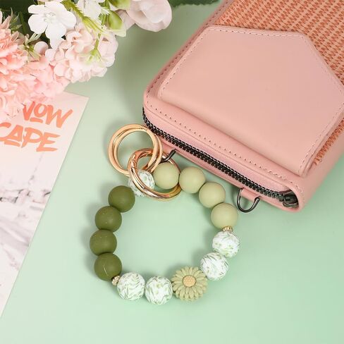 سيليكون مطرز سلسلة المفاتيح المعصم لطيف حلقة رئيسية سوار سلسلة المفاتيح المرنة السوار مع 2 مفاتيح حلقات مفاتيح السيارة سلسلة سلاسل المفاتيح حامل الإسورة للنساء (الأخضر) in Kuwait