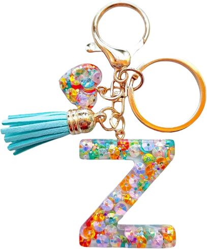 Colorful Cute Initial Letter Keychains for Women Girls Tassel Heart Charm Alphabet Keychain for Backpack School Bag in Saudi Arabia