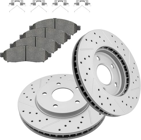 Front Drilled & Slotted Disc Brake Rotors and Ceramic Brake Pads kit for Nissan NV200 All Models 2013-2015 2016 2017 2018 2019 2020, 2011-2013 Leaf in Kuwait