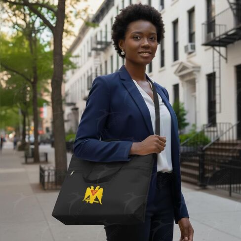 Masonic Scottish Rite 32 Degree Double Eagle Wings Down Black Tote Bag Gold Printed, Lightweight with Hand & Shoulder Carry in Kuwait