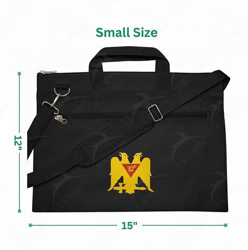 Masonic Scottish Rite 32 Degree Double Eagle Wings Down Black Tote Bag Gold Printed, Lightweight with Hand & Shoulder Carry in Kuwait