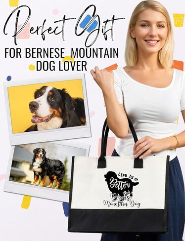 InnoBeta Bernese Mountain Dog Gifts Canvas Tote Bag, with Top Zipper Closure and Shoulder Strap for Birthday, Mother's Day, Christmas in Saudi Arabia