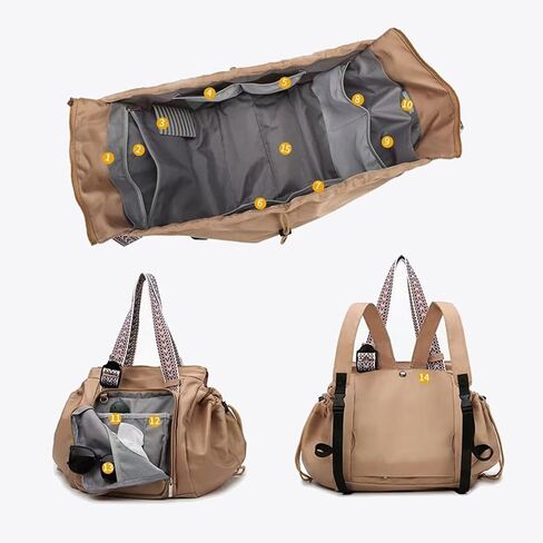 Multi-Pocket Tote Bag, Oxford Fabric Travel Handbag,15 Pockets, Convertible to Backpack 、Shoulder, for Daily Use and Moms in Saudi Arabia