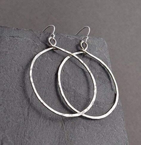 Hoop Earrings Hammered Large Sterling Silver in Kuwait