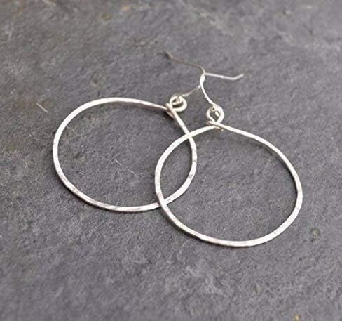 Hoop Earrings Hammered Large Sterling Silver in Kuwait