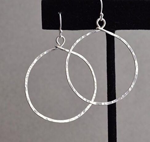 Hoop Earrings Hammered Large Sterling Silver in Kuwait