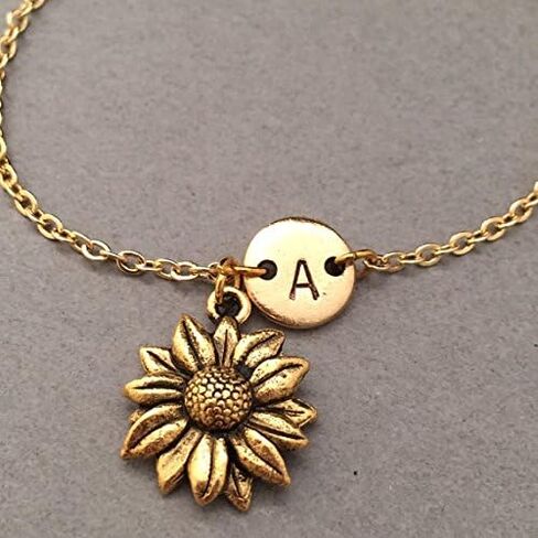 سوار حلية عباد الشمس، حلية عباد الشمس، سوار قابل للتعديل، زهرة، سوار شخصي، سوار أولي، حرف واحد فقط in Kuwait