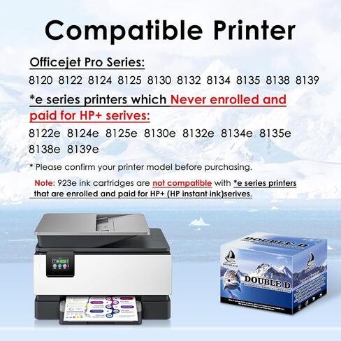 DOUBLE D 923e Ink Cartridges Compatible with 923 923e Ink Cartridge Combo 4-Pack for OfficeJet Pro 8122e 8139e 8138e 8125e 8120 8124 8132e 8134e 8130e 8135e(BK/C/M/Y) in Kuwait