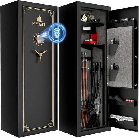KAER 25 Biometric Gun Safe, Wider and Deeper Fingerprint Gun Safes for Rifle and Pistols, Large Quick Access Heavy-Duty Gun Cabinet for Firearm Ammo with Drawer & Gun Rack, Assembled in Kuwait