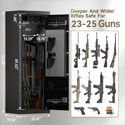 KAER 25 Biometric Gun Safe, Wider and Deeper Fingerprint Gun Safes for Rifle and Pistols, Large Quick Access Heavy-Duty Gun Cabinet for Firearm Ammo with Drawer & Gun Rack, Assembled in Kuwait