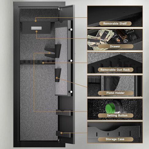 KAER 25 Biometric Gun Safe, Wider and Deeper Fingerprint Gun Safes for Rifle and Pistols, Large Quick Access Heavy-Duty Gun Cabinet for Firearm Ammo with Drawer & Gun Rack, Assembled in Kuwait