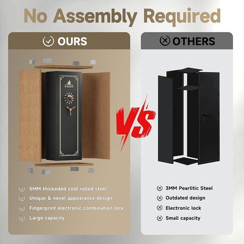 KAER 25 Biometric Gun Safe, Wider and Deeper Fingerprint Gun Safes for Rifle and Pistols, Large Quick Access Heavy-Duty Gun Cabinet for Firearm Ammo with Drawer & Gun Rack, Assembled in Kuwait