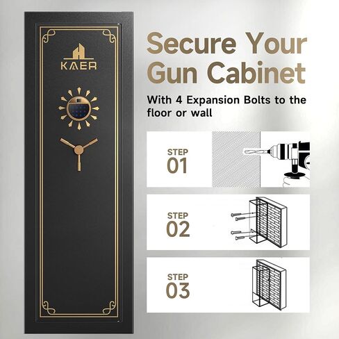 KAER 25 Biometric Gun Safe, Wider and Deeper Fingerprint Gun Safes for Rifle and Pistols, Large Quick Access Heavy-Duty Gun Cabinet for Firearm Ammo with Drawer & Gun Rack, Assembled in Kuwait