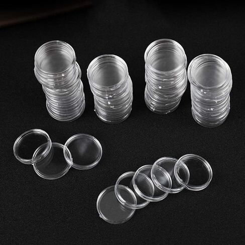 LoveinDIY 100 Pieces 16mm Coin Holder Clear Round Plastic Coin Container Case Collection Supplies in Kuwait