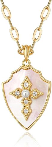 قلادات فيتيرو مطلية بالذهب عيار 14 قيراط للنساء قلادة أنيقة من عرق اللؤلؤ، قلب الحب | شجرة النخيل | بوصلة | الصليب سحر MOP قلادة ذهبية الصيف الشاطئ المجوهرات هدية in Kuwait