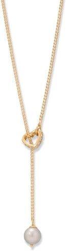 14k Gold Plated 925 Sterling Silver 16 Inch + 2 Inch Cultured Freshwater Pearl and CZ Love Heart Lariat Necklace 16+2 Inch a Spring-Ring Clasp Closure Pendant Necklace for Women in Saudi Arabia
