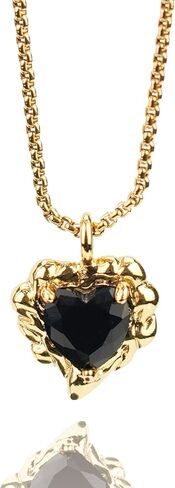 قلادة مصنوعة يدويًا من الذهب عيار 18 قيراط على شكل قلب أسود مكعب زركونيا ألماس مقاس 16 بوصة + 2 بوصة، هدايا ملهمة للنساء والأم والأخت in Kuwait