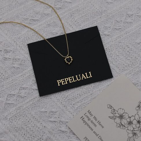 قلادة مصنوعة يدويًا من الذهب عيار 18 قيراط على شكل قلب أسود مكعب زركونيا ألماس مقاس 16 بوصة + 2 بوصة، هدايا ملهمة للنساء والأم والأخت in Kuwait