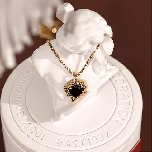 قلادة مصنوعة يدويًا من الذهب عيار 18 قيراط على شكل قلب أسود مكعب زركونيا ألماس مقاس 16 بوصة + 2 بوصة، هدايا ملهمة للنساء والأم والأخت in Kuwait