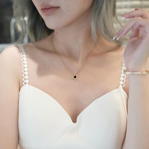 قلادة مصنوعة يدويًا من الذهب عيار 18 قيراط على شكل قلب أسود مكعب زركونيا ألماس مقاس 16 بوصة + 2 بوصة، هدايا ملهمة للنساء والأم والأخت in Kuwait