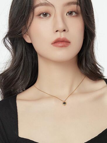 قلادة مصنوعة يدويًا من الذهب عيار 18 قيراط على شكل قلب أسود مكعب زركونيا ألماس مقاس 16 بوصة + 2 بوصة، هدايا ملهمة للنساء والأم والأخت in Kuwait