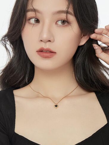 قلادة مصنوعة يدويًا من الذهب عيار 18 قيراط على شكل قلب أسود مكعب زركونيا ألماس مقاس 16 بوصة + 2 بوصة، هدايا ملهمة للنساء والأم والأخت in Kuwait