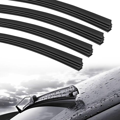 4 Pcs DIY Adjustable Windscreen Wiper Rubber Strips, Windshield Wiper Blades Refills, Frameless Window Boneless Insert Silicone Strips, Universal for Car, SUV, Truck(25.5Inch) in Kuwait