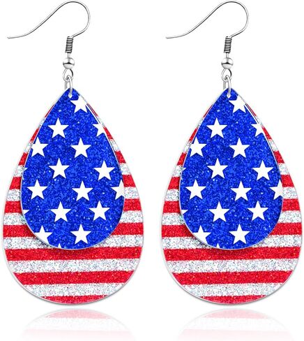 Patriotic 4th of July Earrings for Women Red White Blue Acrylic Patriotic Earrings American Flag Star Earring for Independence Day Gifts in Kuwait