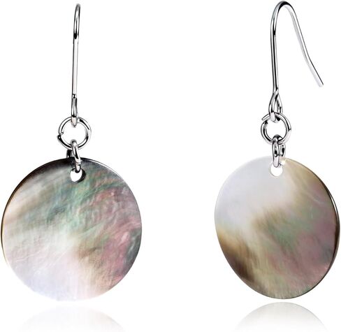 Silver Abalone Shell Disc Dangle Earrings - Unique Handmade Circle Drop Earrings for Daily & Beach Styles in Saudi Arabia