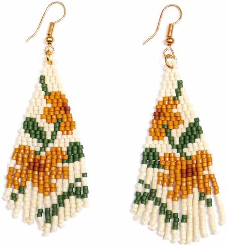 Floral Fringe Bead Seed Earrings for Women Jardin Botanico – Boho Beaded Dangle Earrings – Handmade Lightweight Jewelry by Embera Bead Project – Hypoallergenic Stainless Steel in Saudi Arabia