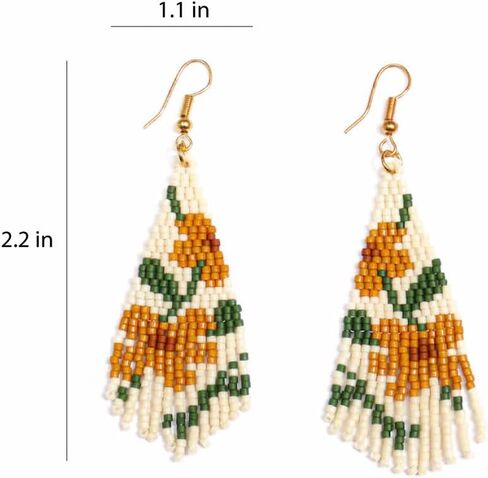 Floral Fringe Bead Seed Earrings for Women Jardin Botanico – Boho Beaded Dangle Earrings – Handmade Lightweight Jewelry by Embera Bead Project – Hypoallergenic Stainless Steel in Saudi Arabia