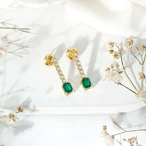 أقراط الماس الزمرد المعتمدة في المختبر من الفضة، جودة AAA، أقراط الزفاف الزمرد - جاهزة للهدايا in Kuwait