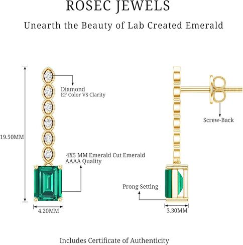 أقراط الماس الزمرد المعتمدة في المختبر من الفضة، جودة AAA، أقراط الزفاف الزمرد - جاهزة للهدايا in Kuwait