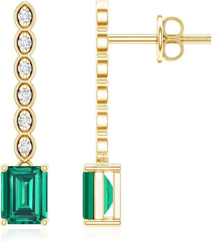 أقراط الماس الزمرد المعتمدة في المختبر من الفضة، جودة AAA، أقراط الزفاف الزمرد - جاهزة للهدايا in Kuwait