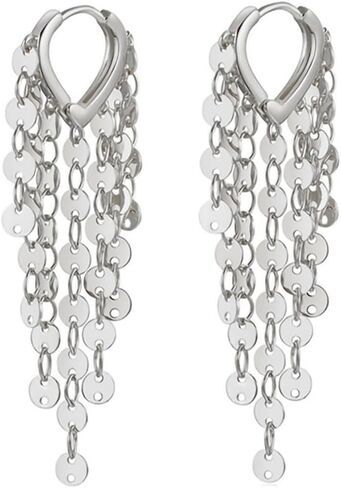 Long Sequin Tassel Statement Dangle Earrings for Women Boho Multilayer Gold Chandelier Hoop Earrings Shiny Multiple Sequin Drop Earrings Jewelry Gift in Saudi Arabia