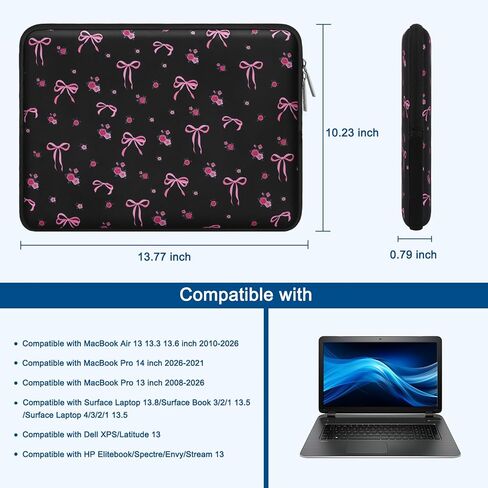 MOSISO 13.3 inch Laptop Case, 13-13.3 inch Laptop Sleeve Compatible with MacBook Air 13 13.6 M4 M3 M2 M1/Pro 13/Pro 14,HP Dell ASUS Lenovo,Neoprene Computer Sleeve Bag Cover with Small Case,Roses&Bows in Saudi Arabia