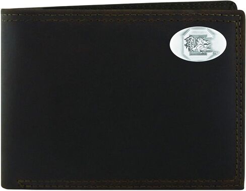 NCAA South Carolina Fighting Gamecocks Brown Wrinkle Leather Bifold Concho Wallet, One Size in Kuwait