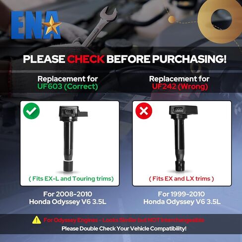 ENA UF603 Ignition Coils Pack and 97390 Platinum Spark Plug 2009-2017 Compatible with Acura Honda Accord Crosstour Odyssey RL TL TSX V6 3.5L 3.7L for 5C1722 IC727 C1665 30520R70A01 Set of 6 in Saudi Arabia