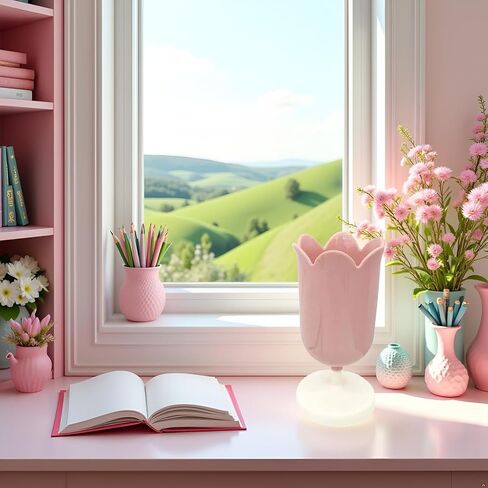 Pink Cute Tulip Pen Holder Pens Cup for Desk Pen Brush Organizer Office Stationery Supplies Home Decor Desk Supplies Holders and Dispensers,Plastic Pencil Holders in Saudi Arabia