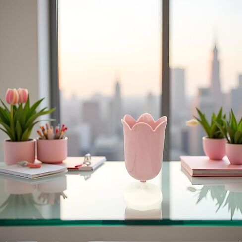 Pink Cute Tulip Pen Holder Pens Cup for Desk Pen Brush Organizer Office Stationery Supplies Home Decor Desk Supplies Holders and Dispensers,Plastic Pencil Holders in Saudi Arabia
