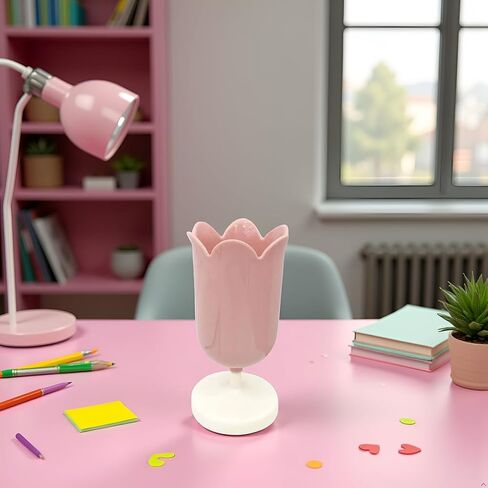 Pink Cute Tulip Pen Holder Pens Cup for Desk Pen Brush Organizer Office Stationery Supplies Home Decor Desk Supplies Holders and Dispensers,Plastic Pencil Holders in Saudi Arabia