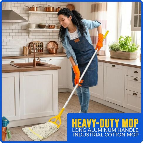 Nine Forty Industrial and Commercial-Grade Looped End Wet Mop - String Mop with 42"-72" Adjustable Aluminum Handle Length - Flip Grip Clamp - for Optimal Absorption and Durability - Blue in Saudi Arabia