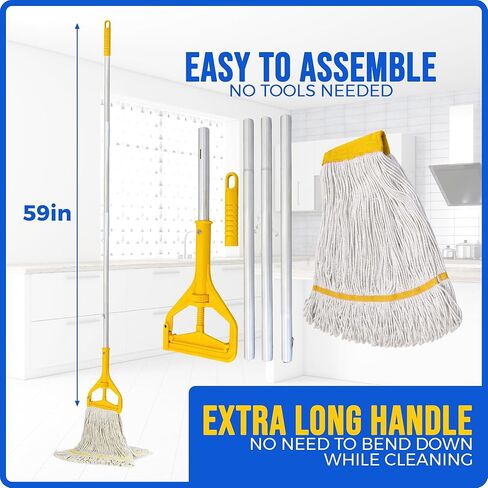 Nine Forty Industrial and Commercial-Grade Looped End Wet Mop - String Mop with 42"-72" Adjustable Aluminum Handle Length - Flip Grip Clamp - for Optimal Absorption and Durability - Blue in Saudi Arabia