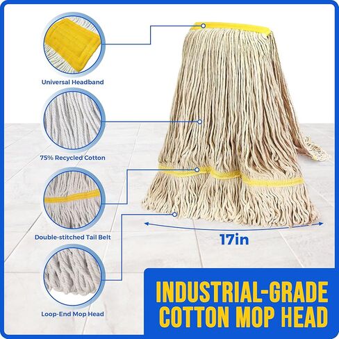 Nine Forty Industrial and Commercial-Grade Looped End Wet Mop - String Mop with 42"-72" Adjustable Aluminum Handle Length - Flip Grip Clamp - for Optimal Absorption and Durability - Blue in Saudi Arabia