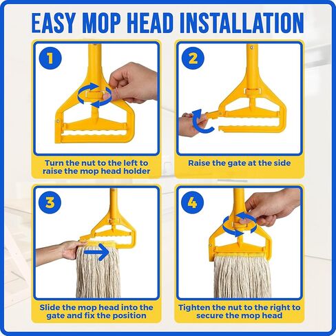 Nine Forty Industrial and Commercial-Grade Looped End Wet Mop - String Mop with 42"-72" Adjustable Aluminum Handle Length - Flip Grip Clamp - for Optimal Absorption and Durability - Blue in Saudi Arabia